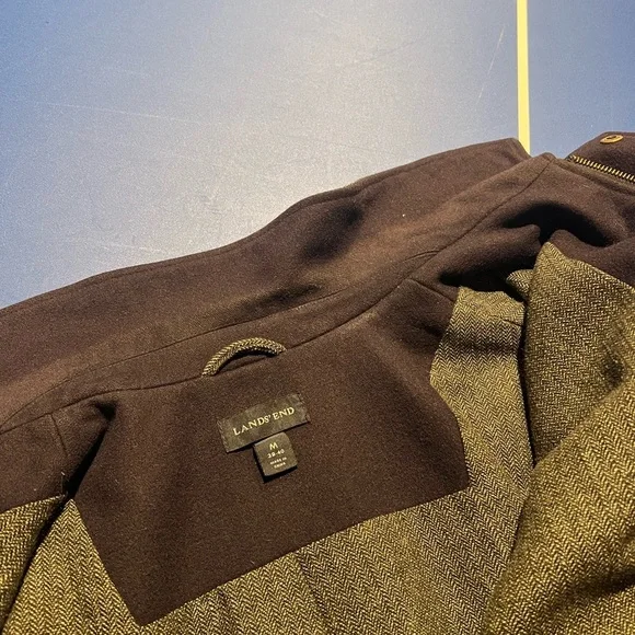Lands End Mens Size M (38/40) Navy Pea Coat Wool Cashmere Blend